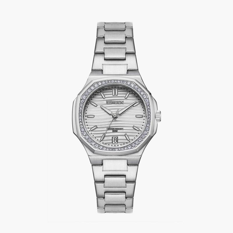 OMAX ساعة فضية أنالوج بسوار معدني للنساء - Image 1